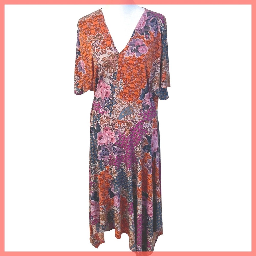 Robbie‎ Bee Vintage Y2K Paisley Boho Floral Midi Dress Women's Size L
